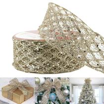 Fita com fio brilhante HUIHUANG Champagne Gold 63 mm x 10 m Fita com fio brilhante HUIHUANG Champagne Gold 63 mm x 10 m