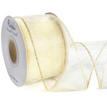 Fita com fio de organza Ribbli Ivory, marfim transparente com borda metálica dourada, fita de árvore de Natal de 2-1/2 polegadas x 20 jardas para decoração, embrulho de presente grande, decoração de casamento Fita com fio de organza Ribbli Ivory, marfim transparente com borda metálica dourada, fita de árvore de Natal de 2-1/2 polegadas x 20 jardas para decoração, embrulho de presente grande, decoração de casamento
