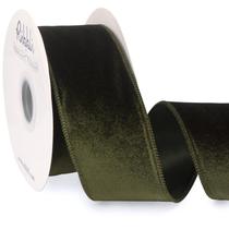 Fita com fio de veludo Ribbli 6,4 cm x 9,1 m verde musgo
