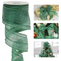 Fita com fio HUIHUANG 6,4 cm Metálica Verde Escuro 9m