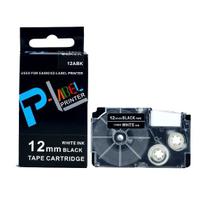 Fita Compatível Casio XR-12ABK Preta Letra Branca 12mm