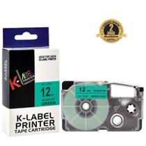 Fita Compatível Casio XR-12GN Verde Letra Preta 12mm