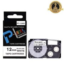 Fita Compatível Casio XR-12WE Branca Letra Preta 12mm