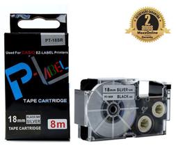 Fita Compatível Casio XR-18SR Prata Letra Preta 18mm