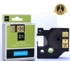 Fita Compatível Dymo D1 45023 Dourada Letra Preta 12mm