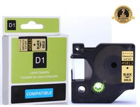 Fita Compatível Dymo D1 45813 Dourada Letra Preta 19mm