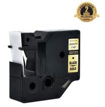 Fita Compatível Dymo D1 53723 Dourada Letra Preta 24mm
