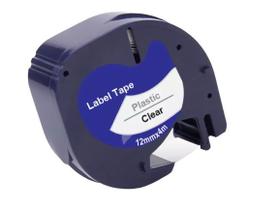 Fita Compatível Dymo Letratag Plástica 12267U Incolor Letra Preta 12mm