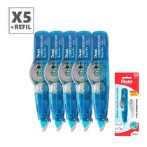 Fita Corretiva PENTEL (5mm x 6 m) + Refil Kit c/ 5 Un - Azul