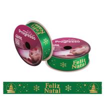Fita de Cetim 22 mm Cor 1081 Feliz Natal Verde 10 Metros Progresso - Inspire Sua Festa Loja