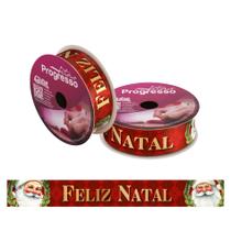 Fita de Cetim 22 mm Cor 218 Papai Noel Feliz Natal 10 Metros Progresso Inspire Sua Festa Loja
