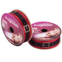 Fita de Cetim ECF003TG 15 mm - Cor 001 Cinto Papai Noel - Rolo 10 Metros - 1 unidade - Fitas Progresso - Rizzo