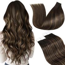 Fita de extensões de cabelo LaAvoo Ombre em marrom Fita de extensões de cabelo humano em marrom mais escuro Misture fita marrom clara em extensões de cabelo Cabelo humano realmente sedoso e reto 20 polegadas 20 unidades 50 g