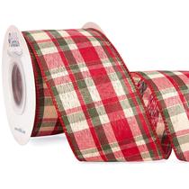 Fita de fita decorativa 6,35 cm x 9,1 m xadrez de Natal com fio