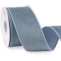 Fita de fita: veludo azul empoeirado, com fio, 6,35 cm, Natal, 10 cm