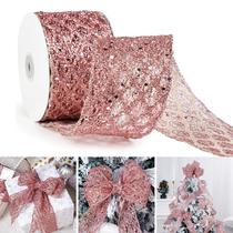 Fita de glitter com fio em ouro rosa MAYREEL 6 cm x 9 m