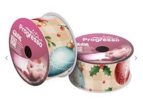 Fita de Gorgurão 38 mm COR 339 Natal Bolas Decorativas Fundo Xadrez 10 mt Fitas Progresso - Inspire sua Festa loja