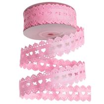 Fita de gorgurão laço e coração 38mm cor rosa bebê metro Fita de gorgurão laço e coração 38mm cor rosa bebê metro