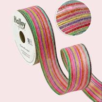 Fita de Juta Natural Colorida Estampada 38mm x 10m Listrada para Artesanato e Decoração Boho Chic