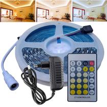 Fita De Led 5025 Dimerizável Com 3 Cores De Luz (Frio, Quente e Morno) De 5M De 12V Com Controle Remoto Com Fonte