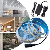 Fita De Led Adesiva 2835 Rolo De 5M Com 240 Leds 12V Plug P4 Com Fonte Para Decorações Perfis Sancas Gesso Parede Teto - CBC