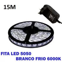 Fita De Led Branco frio 5050 15 Metros Para Decoração Com Fonte 3amp