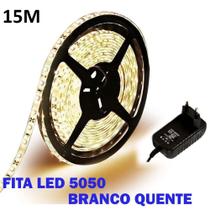 Fita De Led Branco quente 5050 15 Metros Para Decoração Com Fonte 3amp Fita De Led Branco quente 5050 15 Metros Para Decoração Com Fonte 3amp