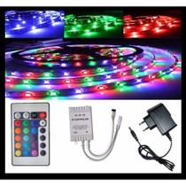 Fita De Led Rgb 5 Metros A Prova D'água Dupla Face 5050w 12v 300 Leds Com Fonte E Controle Fita De Led Rgb 5 Metros A Prova D'água Dupla Face 5050w 12v 300 Leds Com Fonte E Controle