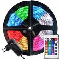 Fita de Led RGB 5050 com Controle Remoto 5 Metros A Prova D'Água Dupla Face 300 LEDs com Fonte 12V