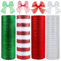 Fita de malha de poliéster Huaerle 25 cm x 9 m Metallic Christmas 4 rolos