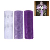 Fita de malha Deco JStNana branca roxa 10 cm x 9 m para coroa de flores