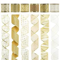 Fita de Natal com fio dourado Midi Ribbon 6 rolos 6,3 cm x 18 pés Fita de Natal com fio dourado Midi Ribbon 6 rolos 6,3 cm x 18 pés