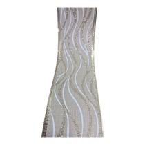 Fita de Natal com Glitter Clássica Bege Ondas 9 metros Laços Cor:Ondas Champagne