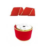 Fita de Natal Decorativa Vermelha c/ dourado 3,8cmx9,1m - Elite