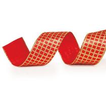 Fita de Natal Quadriculada Vermelho e Ouro 6,3cm (Fita para Presente) - 1 Rolo