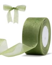 Fita de organza FAKILO 5 cm de largura 46 m verde sálvia transparente