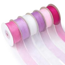 Fita de organza Mlurcu 2,54 cm x 137,16 m 6 rolos de casamento rosa Fita de organza Mlurcu 2,54 cm x 137,16 m 6 rolos de casamento rosa