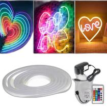 Fita De Silicone Led Neon Rgb 5M 12V Com Controle E Fonte