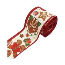 Fita De Tecido De Serapilheira Com Boneco De Gengibre De Natal E Arame, 5 Jardas, Para Laços De