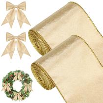 Fita de veludo de Natal WILLBOND 4 polegadas x 6 jardas dourada x2 Fita de veludo de Natal WILLBOND 4 polegadas x 6 jardas dourada x2
