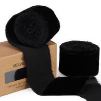 Fita de veludo preta Keypan com franja artesanal de 3,8 cm de largura