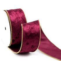 Fita de Veludo Triturado MAYREEL - 6,35cm x 10m - Cor Vinho com Pérolas