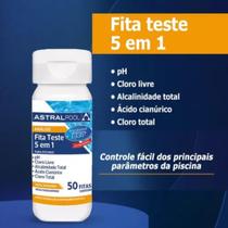 Fita De Verificação 5 Em 1 Pro Para Piscina Análise Ph/ Cloro/ Ácido/ Alcalinidade/ 50 Fitas Portátil