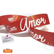 Fita Decorada para Laço Várias Cores 32mm x 10 metros Fracionada Rolo Pequeno Xingó Albano Cor:Com Amor Vermelha