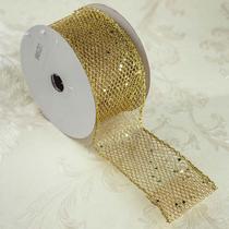 Fita Decorada Telada Dourada 6,3cm x 9,14 m Natal Formosinha