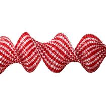Fita decorativa aramada com tecido franzido vermelho e branco 2,70 metros