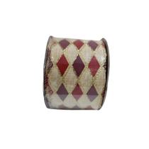 Fita Decorativa Aramada Losango Bege e Vermelho 6,3cm x 9,14m