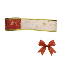 Fita Decorativa Aramada Vermelho Estampas 9m x 6cm Enfeite Natalino Decoração Premium
