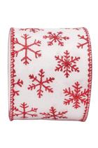Fita decorativa Branca com Flocos de Neve Vermelhos - 6,3cm x 9,14m Fita decorativa Branca com Flocos de Neve Vermelhos - 6,3cm x 9,14m