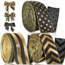 Fita decorativa Chuangdi 3 rolos 3,8 cm x 9,1 m em ouro preto Fita decorativa Chuangdi 3 rolos 3,8 cm x 9,1 m em ouro preto